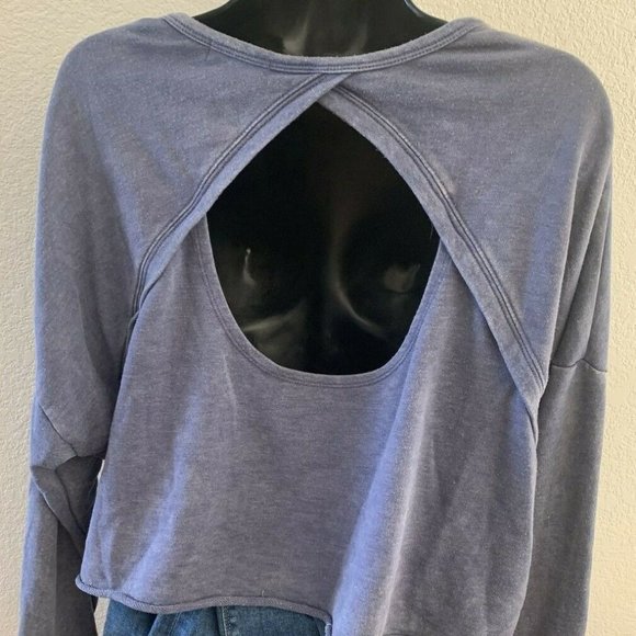 Colsie Gray Regular Fit Long Sleeve Crew Neck Cropped Top sweatshirt size Large - Picture 1 of 9